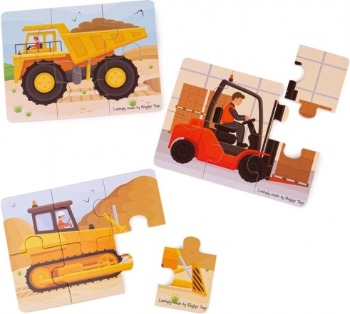 Puslespil 3-i-1 byggemaskiner fra Bigjigs Toys