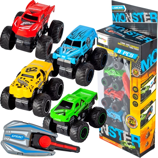 Racersæt med 4 metalbiler og affyrere