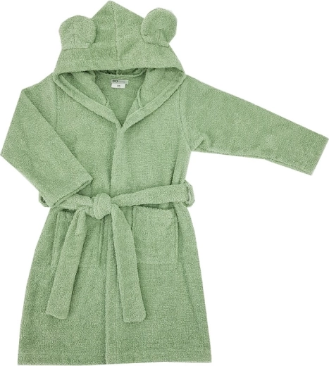 Børnebadekåbe i bomuld med hætte og små ører, oliven
