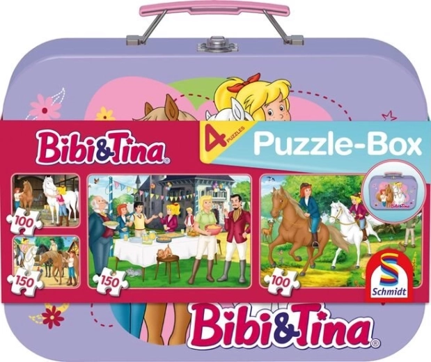 Puslespil Bibi og Tina 4 i 1 i metal-kuffert (100 og 150 brikker)