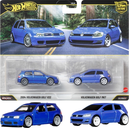 Hot Wheels Premium sæt med 2 biler Volkswagen Golf R32 (2004) og Golf MK7