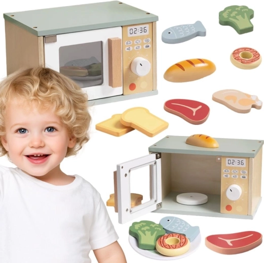 Tooky Toy træmikrobølgeovn med madvarer