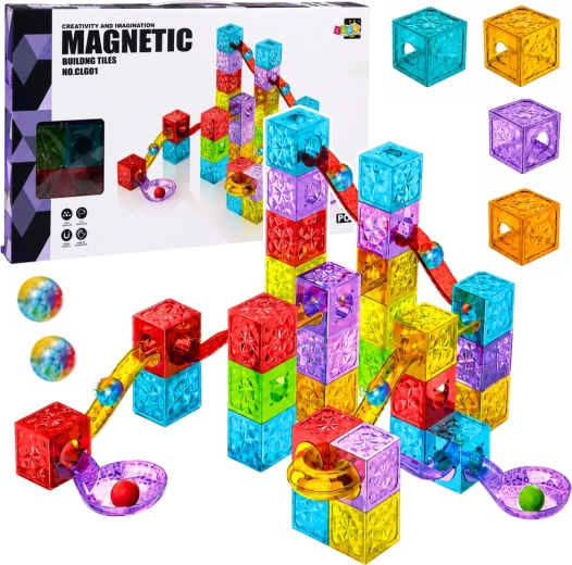 Magnetiske byggeklodser med kuglebane, farvede 60 dele