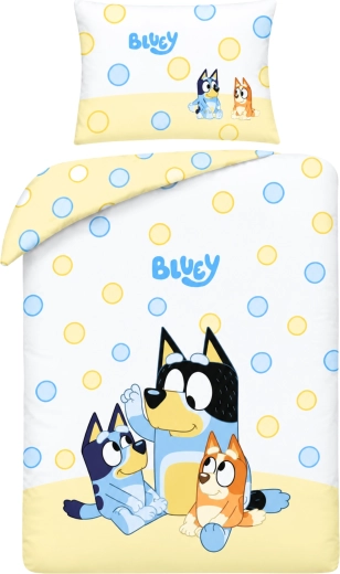 Bomuldssengetøj til babyseng Bluey i hvid og gul