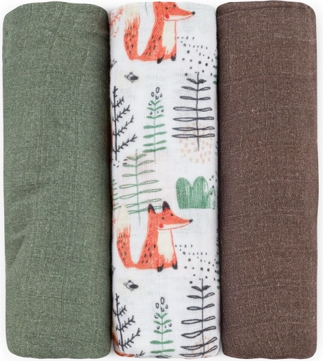Bambus musselinbleer Petite&Mars Moussy Forest Fox, 3 stk., 68 × 68 cm