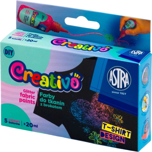 Glitterfarver til tekstil 5×20 ml ASTRA CREATIVO