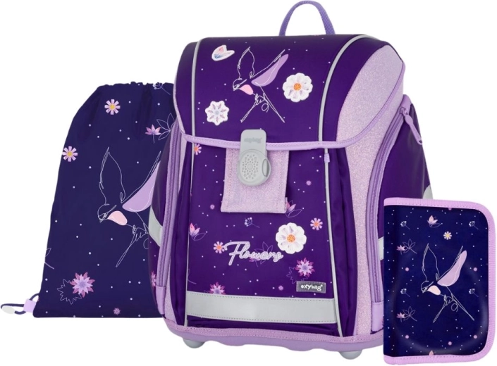 Skolesæt 3 stk Premium Light Flowers – let skoletaske, gymnastikpose og penalhus