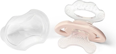 BABYONO silikonebidering formet som en sut med låg, uden BPA, beige, 3m+