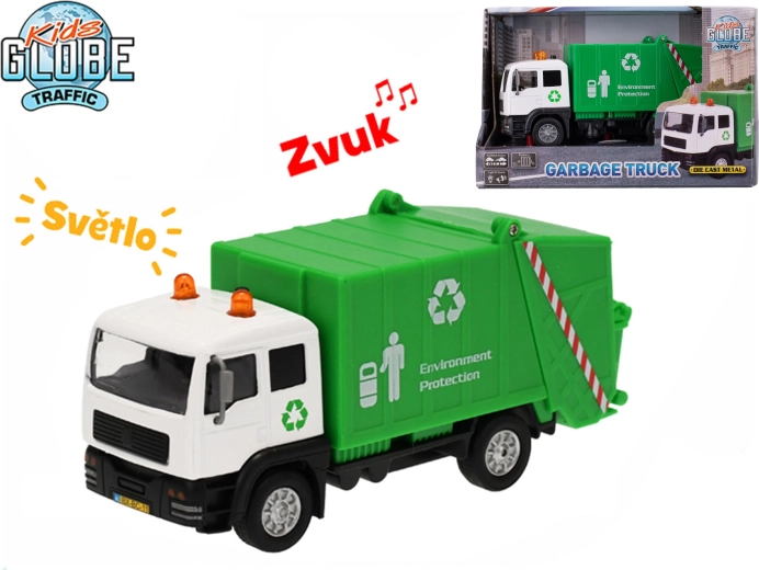 Kids Globe Traffic skraldebil 15 cm med pullback, lys og lyd