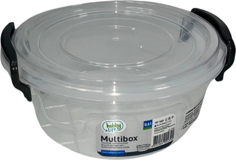 Plastisk rundt madopbevaringsboks 600 ml med låg