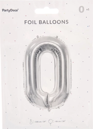Folieballon tallet 0 sølv 86 cm