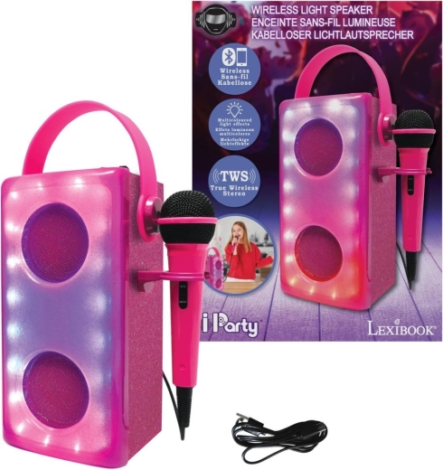 Rosa karaoke Bluetooth-højttaler med mikrofon LEXIBOOK iParty med lyseffekter