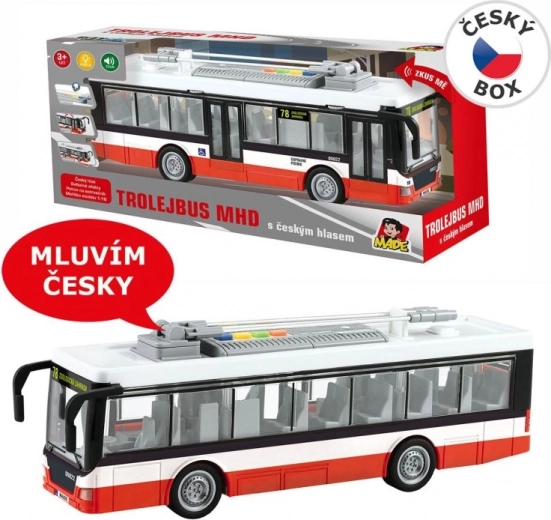 Trolleybus med tjekkiske annonceringer og lys med friktionsmotor 28 cm