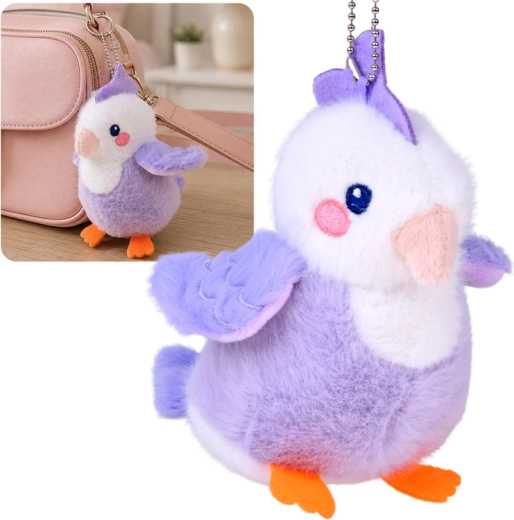 Plys-fugl Lilafarvet Lilka med pibelyd, vedhæng 13 cm - 1 stk.