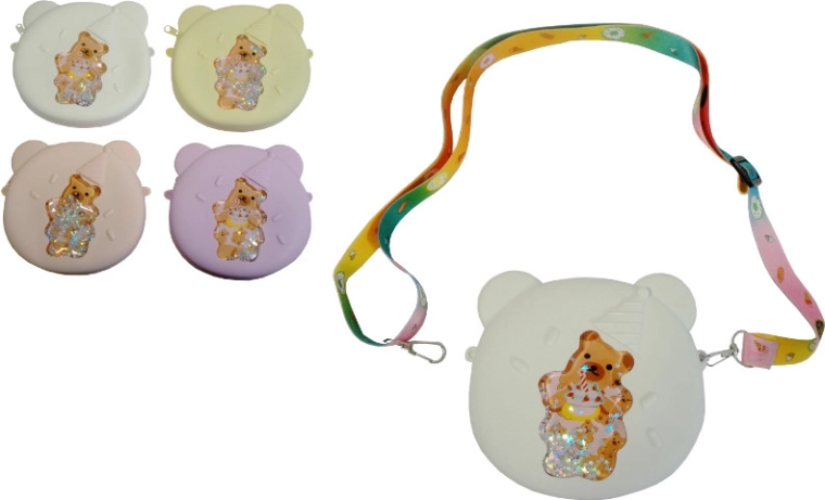 Silikonehåndtaske med bamse og glitrende stjerner