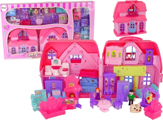 Pink plastik dukkehus/villa med belysning