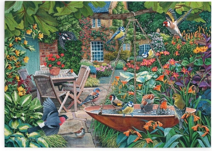 Puslespil House of Puzzles Fugle ved fuglebadet, 500 store brikker