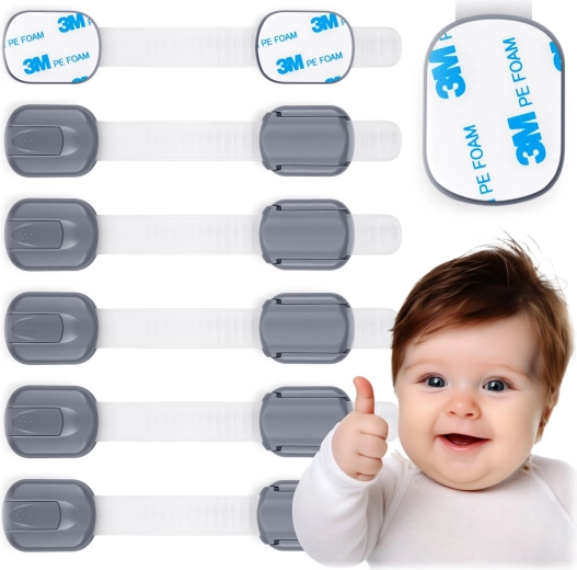 Sikkerhedslåse til skabe for børn RICOKIDS, 6 stk., grå