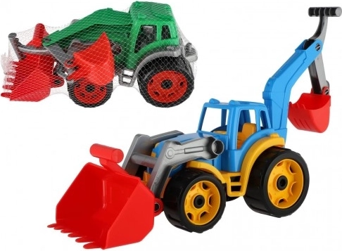 Plasttraktor – gravemaskine med skovl, grøn