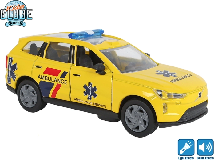 Kids Globe Traffic metalambulance Volvo EX90 med pull-back, lys og lyd 13,5 cm