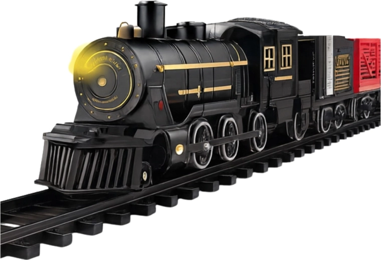 Oplyst damplokomotiv med detaljeret udførelse