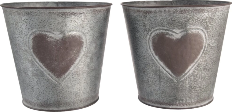 Dekorativ metal-blomsterskjuler hjerte grå/brun 15 × 15 × 17 cm