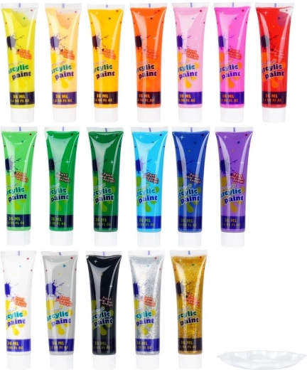 18 mættede akryl-nuancer inkl. effektfarver