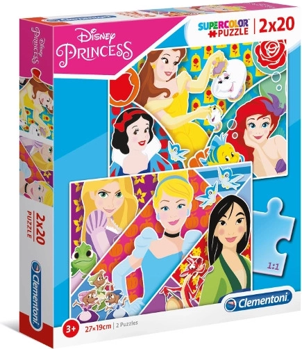 Puslespil 2×20 PRINCESS Super Color Clementoni