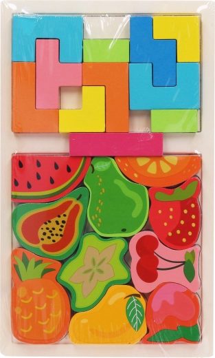 Træpuslespil med former og frugter 17 × 28 cm