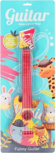 Farverig børneguitar med dyremotiver 39 cm