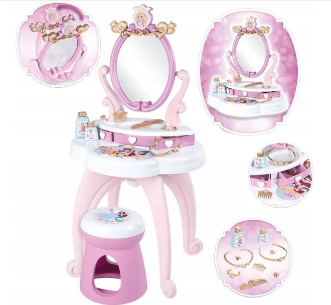 Smoby Disney Princess toiletbord 2 i 1 med drejbart spejl og skammel