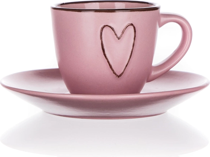 Keramisk kop med underkop 80 ml Heart rosa