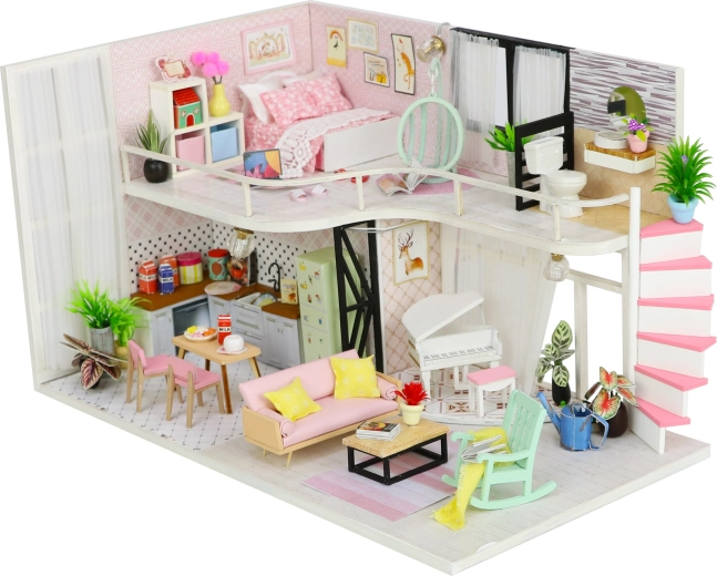 Miniaturedukkehuset Annas lyserøde melodi