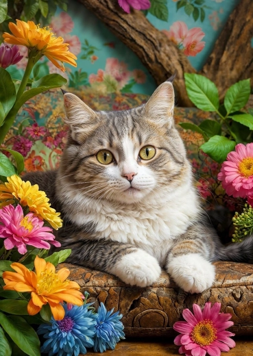 Enjoy puslespil Kat i blomster 1000 brikker