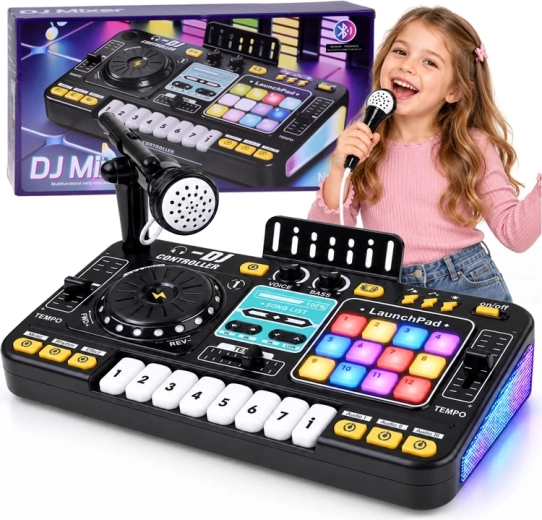 Interaktiv DJ-mixerpult til børn med Bluetooth, mikrofon og belysning