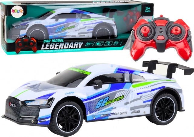 RC sportsvogn 1:10 med LED-lys, hastighed 25 km/t – hvid