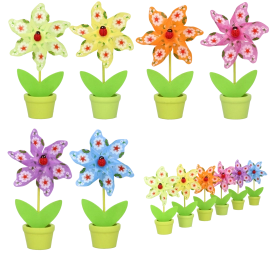 Vindmølle med mariehøne til blomsterpotte 9 × 15 cm – mix af 6 farver