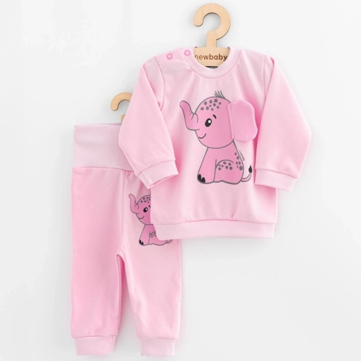 Baby-sæt T-shirt og bukser NEW BABY Happy Elephant rosa 62 (3–6 mdr.)