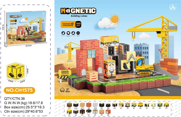 Magnetiske klodser – byggeplads 100 dele