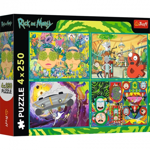 Puslespil 4x250 Vriklet verden af Rick og Morty fra Trefl