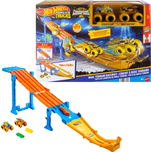 Hot Wheels Monster Trucks 2i1 racerbane dual terrain raceway + 2 monstertrucks