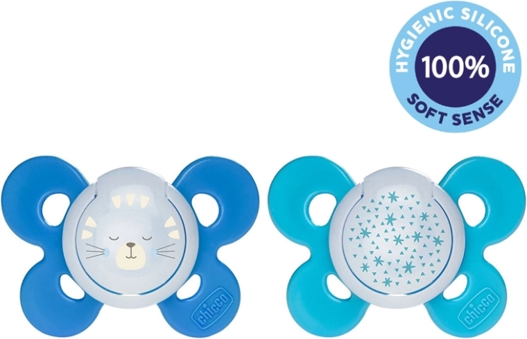 Chicco Physio Comfort silikonenatsut til drenge 16–36 måneder kat og stjerner 2 stk.