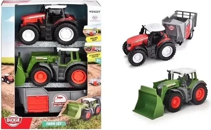 Dickie Toys sæt landbrugskøretøjer FENDT (traktor, bulldozer, trailer) 9 cm