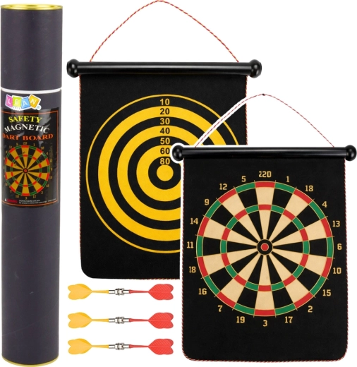 Magnetisk dobbeltsidet dartskive med magnetiske pile 32 cm i rør