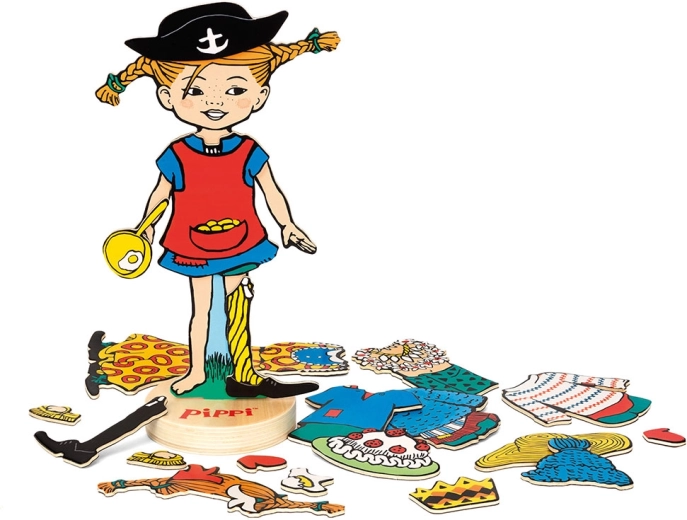 Træpåklædningsdukke Pippi Langstrømpe