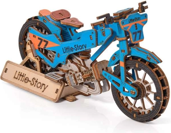 Little Story 3D-træpuslespil Speedway Bike blå