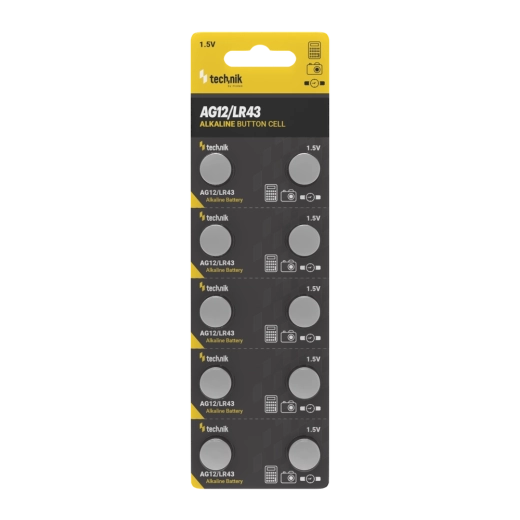 Alkalisk knapcellebatteri Technik Platinum AG12 / LR43 1,5 V, pakke med 10 stk.