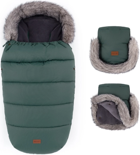 Petite&Mars sæt vinterkørepose Comfy 4i1 og barnevognshandsker Furry veritable khaki