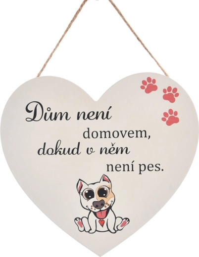 Træskilt i hjerteform "Dog home"