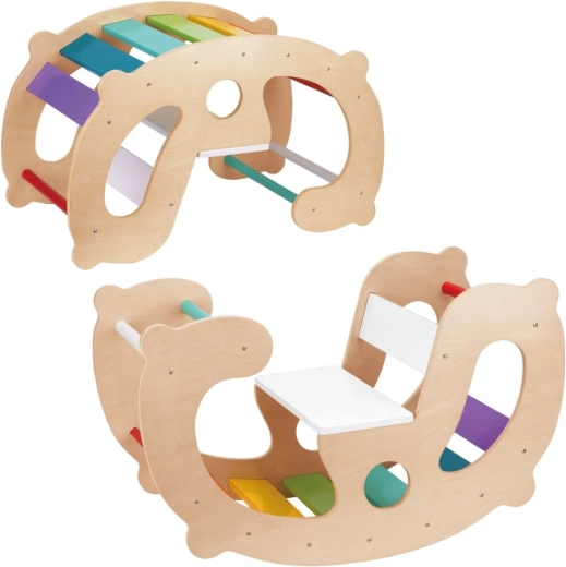Træ gyngebro i regnbuefarver 2-i-1 Montessori FSC WOOPIE GREEN